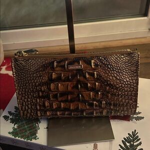 Brahmin Brown Crocodile-Embossed Wristlet
